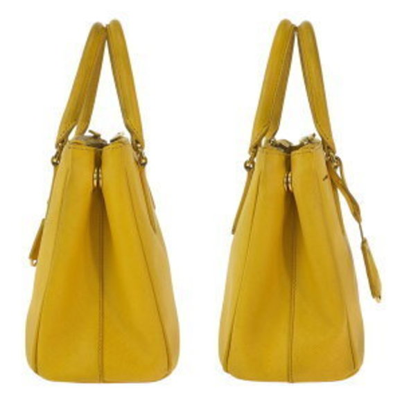 PRADA Saffiano Triangle Galleria Yellow Leather Handbag Tote Bag - Picture 5 of 9